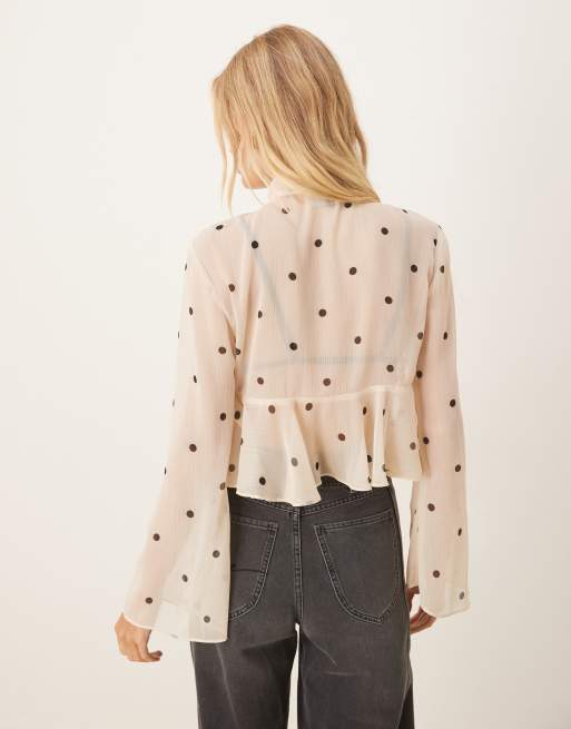 ASOS DESIGN – Prickig, krinklad blus med utställda ärmar och scarf i chiffong, 4 av 4