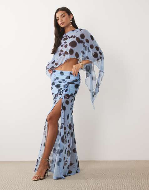ASOS DESIGN prickig maxikjol med slits i blått - view 1