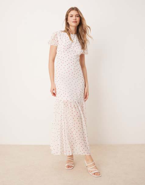 ASOS DESIGN – Prickig midiklänning med puffärm - view 1