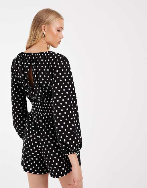 ASOS DESIGN prickig playsuit med markerad midja i svart och vitt, 3 av 4