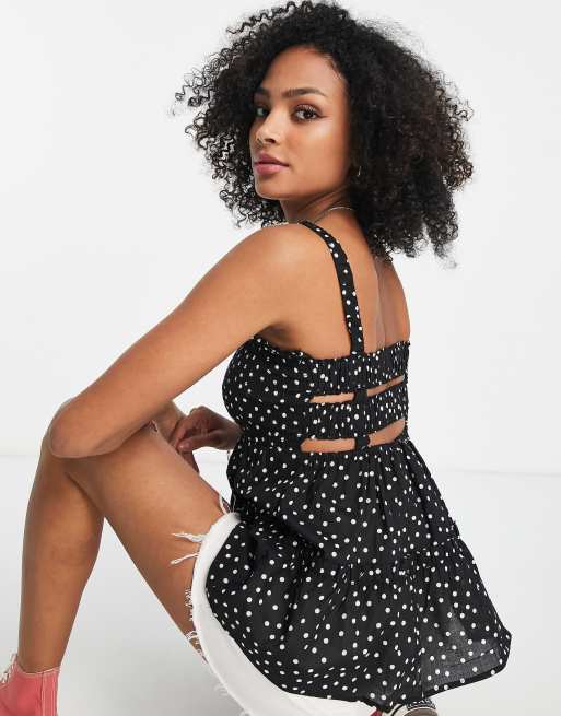 ASOS DESIGN – Prickig soltopp med smock och remdetaljer baktill