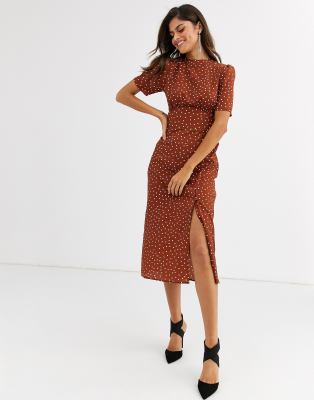 asos brown polka dot dress