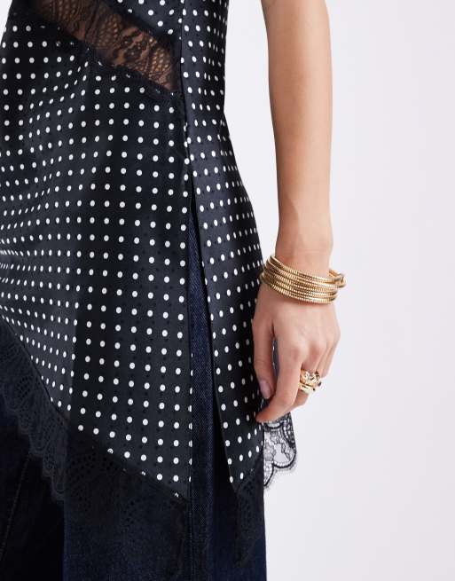 ASOS DESIGN – Prickigt, asymmetriskt linne i satin och spets, 3 av 4