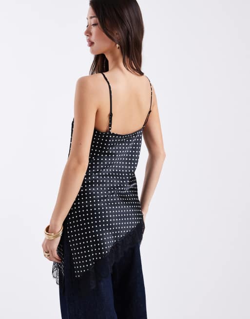 ASOS DESIGN – Prickigt, asymmetriskt linne i satin och spets, 4 av 4