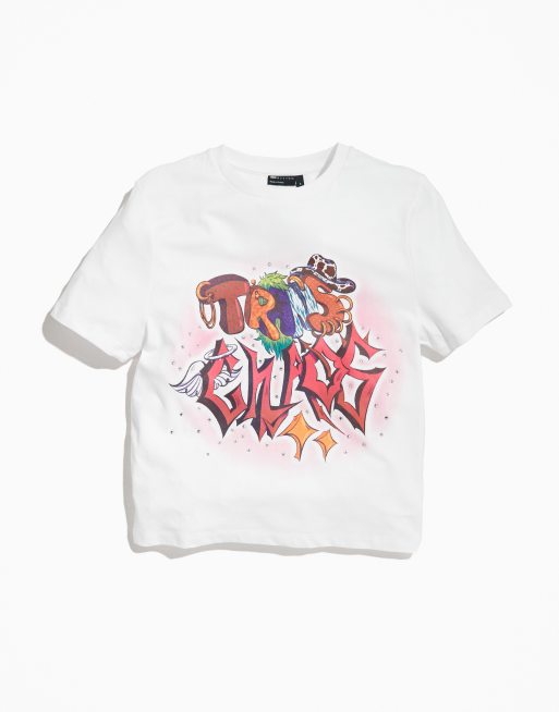 ASOS DESIGN – PRIDE – Biały, przylegający T-shirt unisex z nadrukiem a piersi