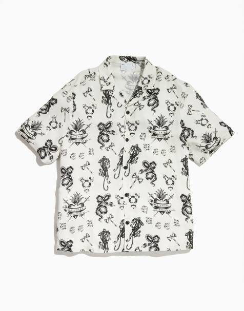 ASOS DESIGN - Pride - Camicia con collo a rever genderless a maniche corte comoda bianca con stampa - view 1