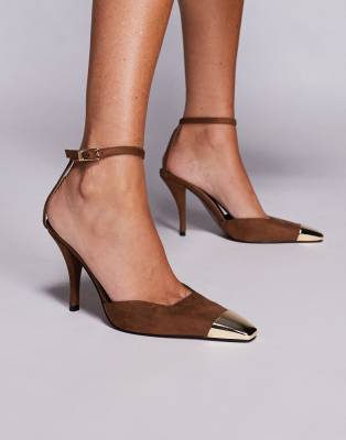 ASOS DESIGN - Pride - Chaussures en suédine avec talon haut et bout renforcé - Élan moka-Brown