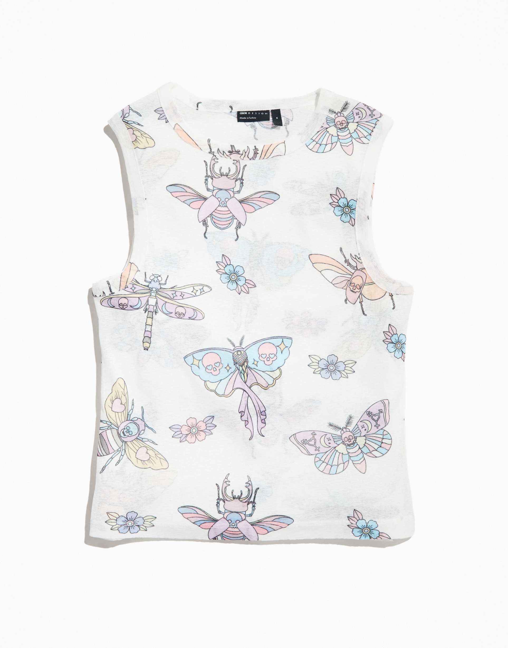 asos design pride genderless cropped mesh tank top in white with print