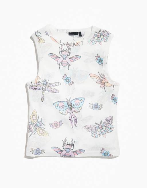 ASOS DESIGN PRIDE genderless cropped mesh tank top in white with print