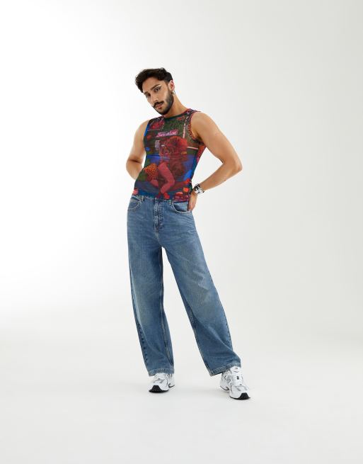ASOS DESIGN – PRIDE Genderless – Mönstrat linne i mesh
