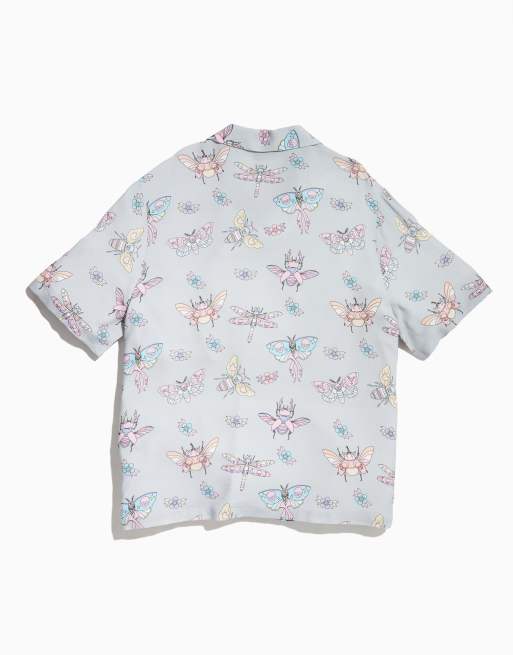 ASOS DESIGN PRIDE genderless relaxed short sleeve revere shirt with print in grey, 3 of 5