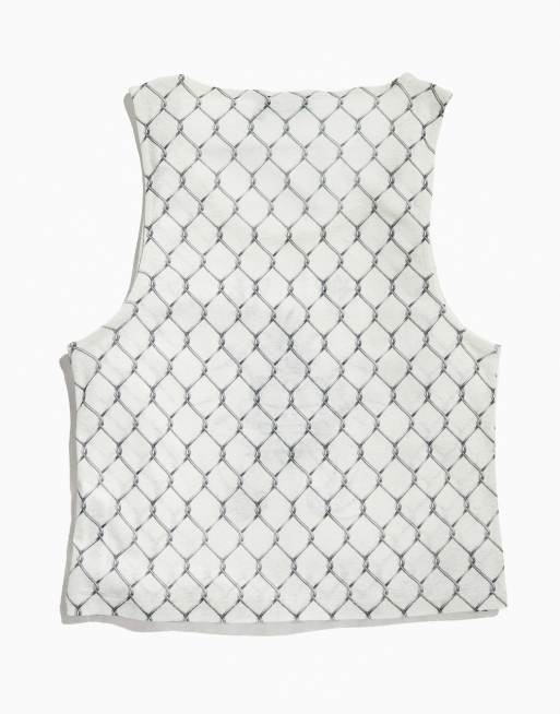 ASOS DESIGN PRIDE genderless singlet in off white mesh with front print, 3 of 5