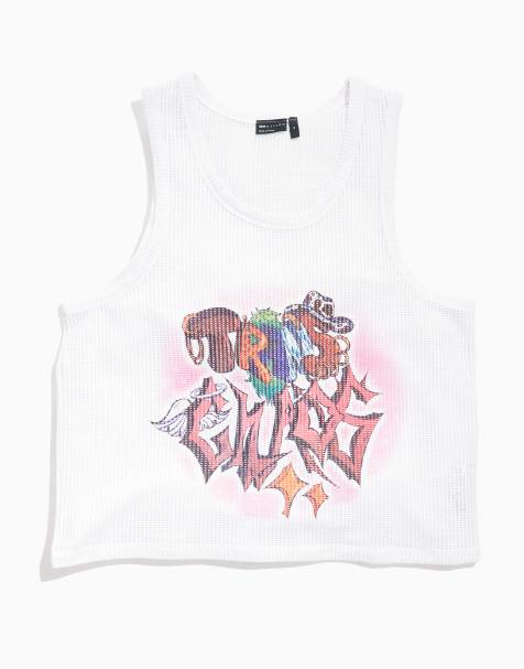 ASOS DESIGN - PRIDE - Kønsneutral top med print fortil i hvidt og åbent mesh - view 1