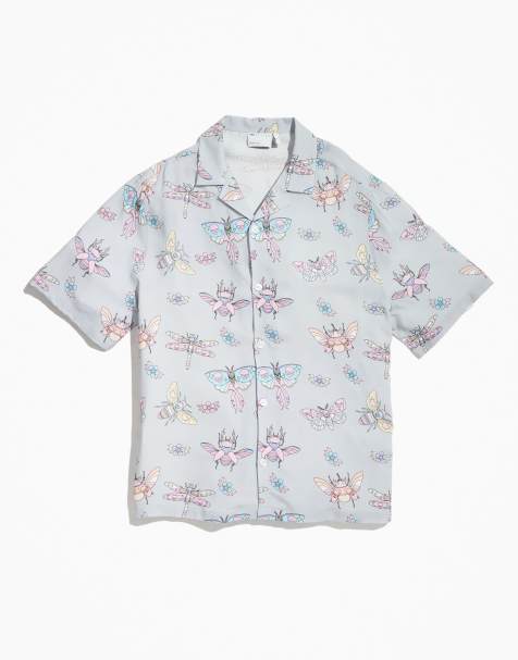ASOS DESIGN – PRIDE – Szara, luźna koszula unisex z krótkimi rękawami, kołnierzykiem kubańskim i wzorem - view 1