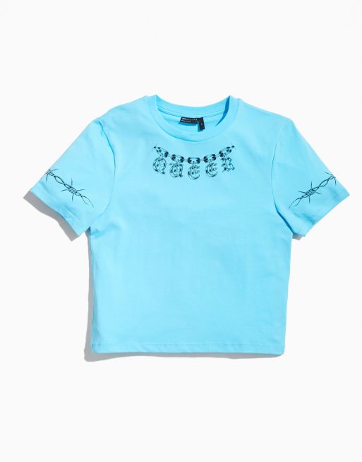 ASOS DESIGN - Pride - T-shirt genderless corta e stretta blu fluo con stampa sul petto