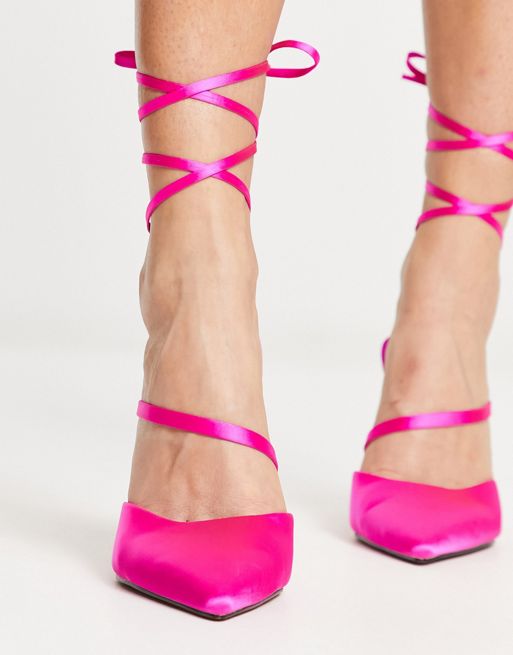ASOS DESIGN Pride tie leg high heeled shoes in pink