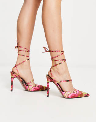 ASOS DESIGN – Pride – Wiązane wokół nogi buty na wysokim obcasie w marmurkowy wzór 
