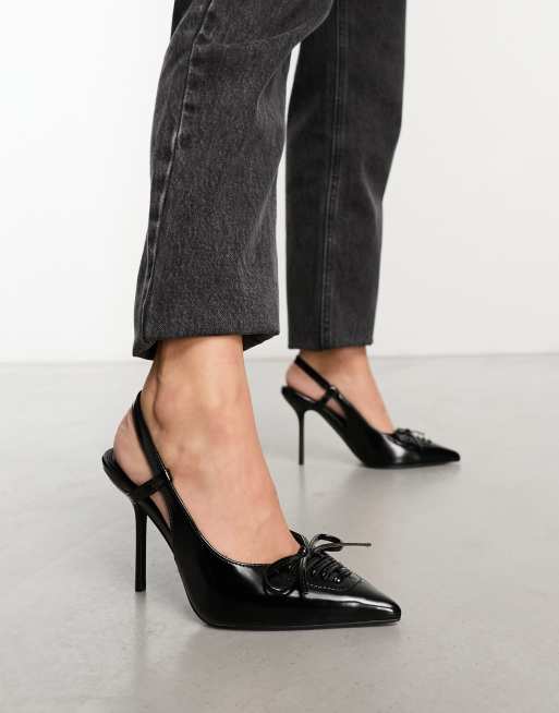 ASOS DESIGN Primadonna Chaussures talon haut avec bride arri re et n ud lac Noir