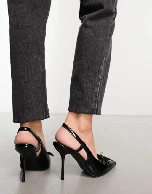 ASOS DESIGN - Primadonna - Sorte højhælede sko med snøre og sløjfe samt slingback-rem , 4 af 4