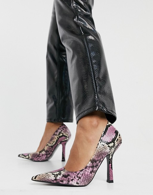 ASOS DESIGN Primary square back court shoes in multi snake