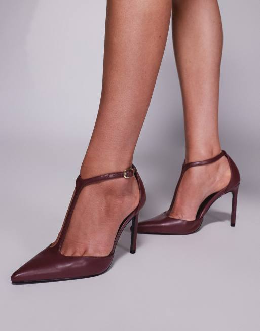 ASOS DESIGN - Prime - Scarpe bordeaux con tacco alto e cinturino a T, 2 di 4
