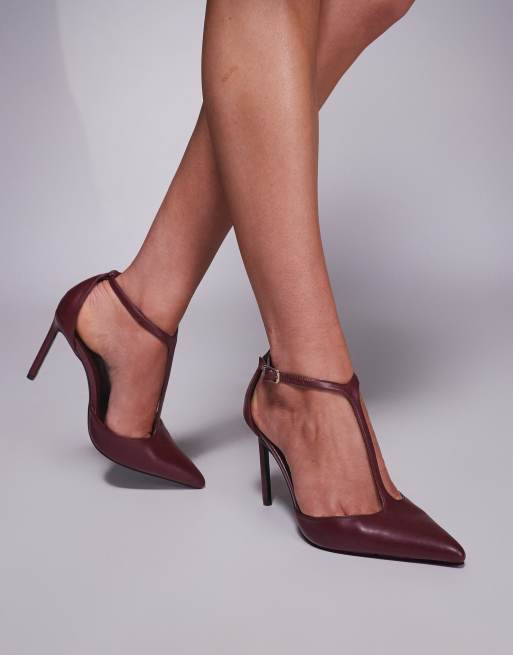 ASOS DESIGN - Prime - Scarpe bordeaux con tacco alto e cinturino a T, 4 di 4
