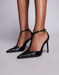[ASOS DESIGN] ASOS DESIGN Prime T bar high heeled shoes in black croc 35 BLACK CROC