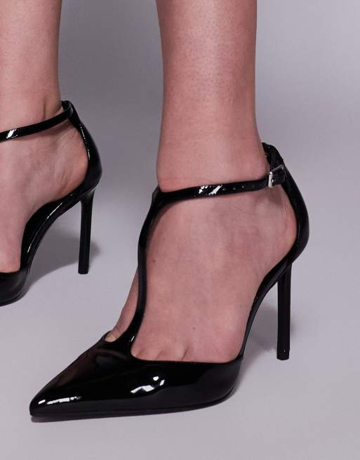 Patent Leather T Bar Peep Toe Heels ASOS DESIGN Prime T Bar