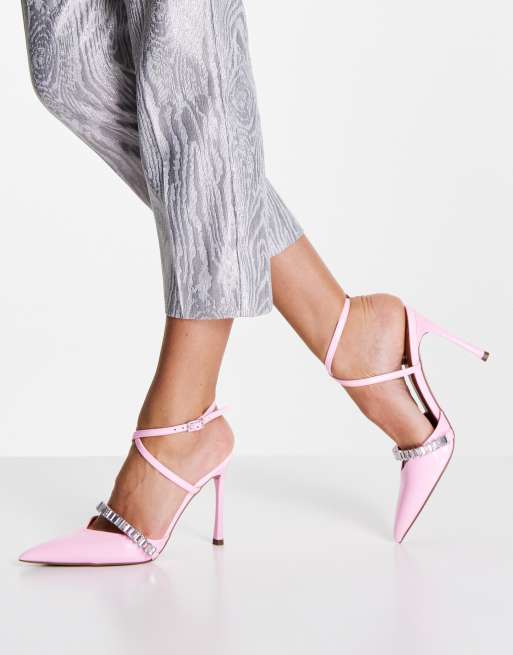 ASOS DESIGN - Primrose - Lakleren schoenen met hoge hak en versiering in roze