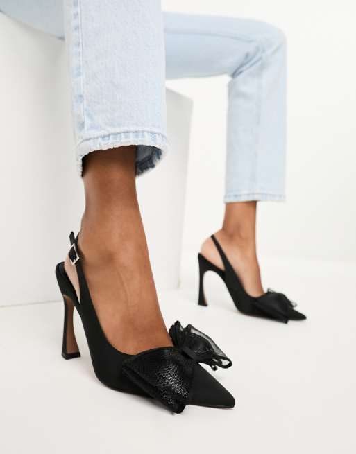 ASOS DESIGN Princess bow slingback high shoes in black | ASOS