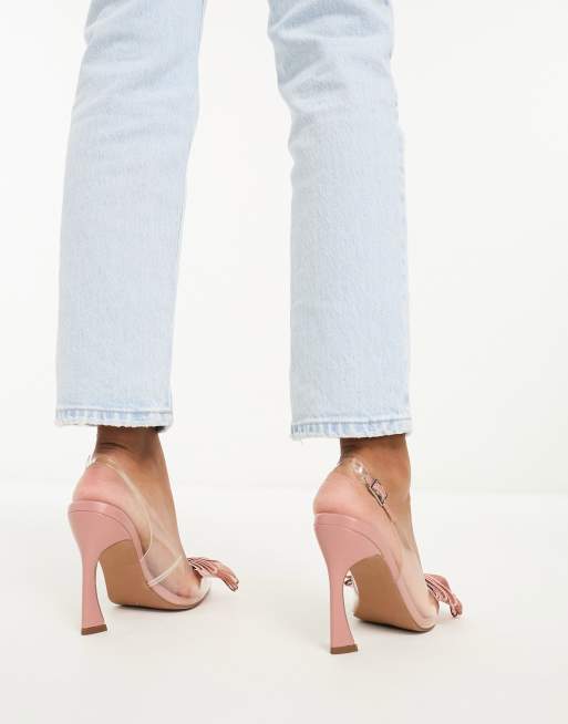 ASOS DESIGN Princess Chaussures a talon haut et bride arriere avec n ud Transparent ASOS