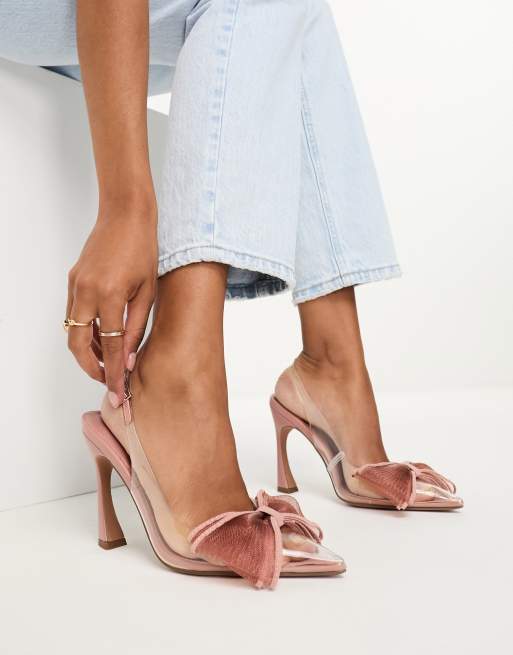 ASOS DESIGN – Princess – Przezroczyste buty na wysokim obcasie z paskiem nad piętą i ozdobną kokardką