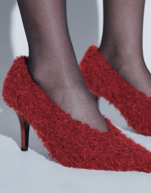ASOS DESIGN prinsesse-pumps med høj hæl i rød tekstur, 3 af 5