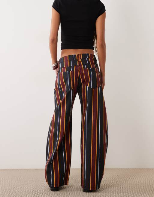 ASOS DESIGN printed barrel leg pant in burgundy stripe, 2 of 5