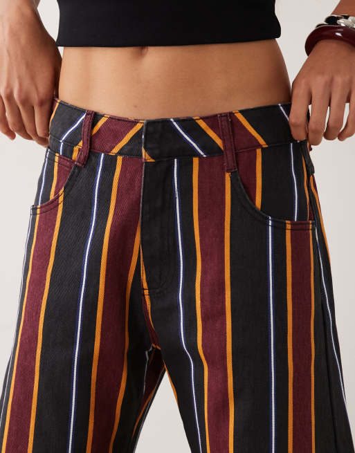 ASOS DESIGN printed barrel leg pant in burgundy stripe, 4 of 5