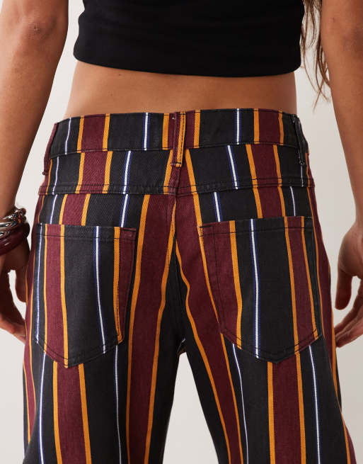 ASOS DESIGN printed barrel leg pant in burgundy stripe, 5 of 5