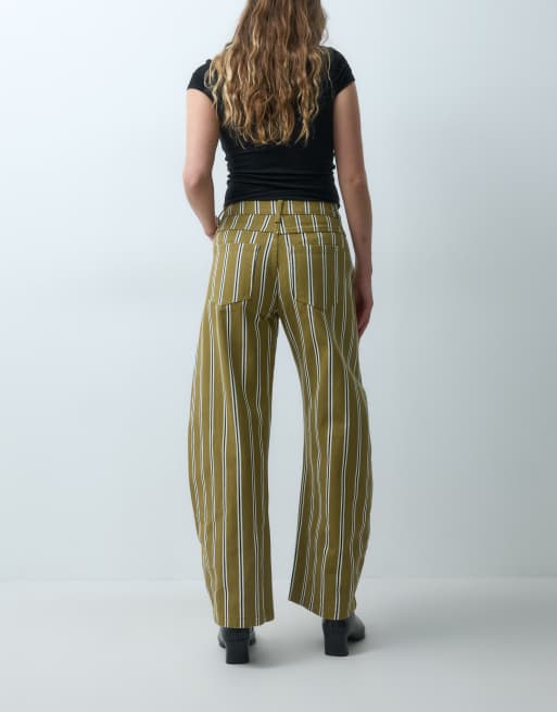 ASOS DESIGN printed barrel leg pant in neutral stripe, 3 of 5