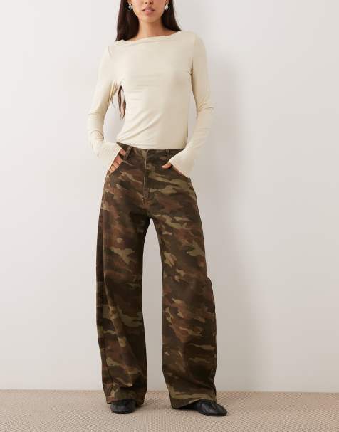 ASOS DESIGN printed barrel leg trouser in camo - view 1