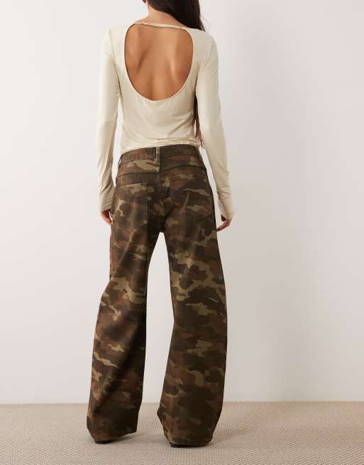 ASOS DESIGN printed barrel leg trouser in camo, 2 of 5