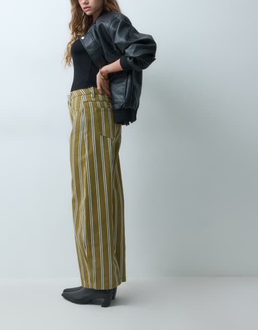 ASOS DESIGN printed barrel leg trouser in neutral stripe, 2 of 5