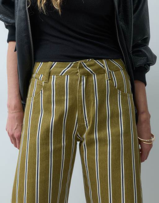 ASOS DESIGN printed barrel leg trouser in neutral stripe, 4 of 5