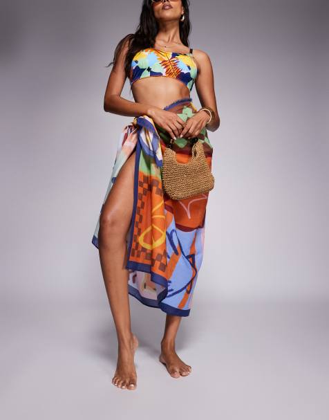 ASOS DESIGN printed beach sarong in abstract print - view 1