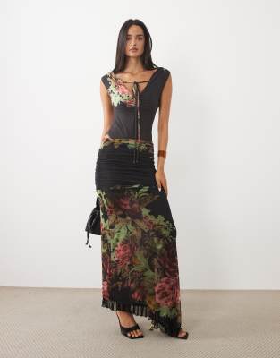Asos Design Printed Bodysuit In Black