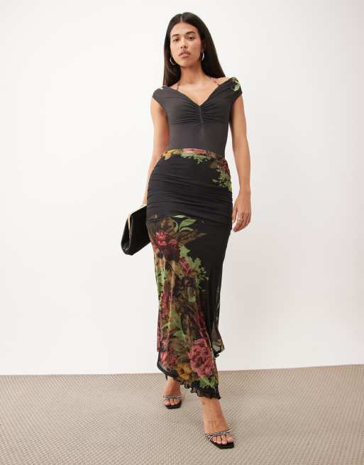 ASOS DESIGN printed bodysuit in black floral, 3 of 4