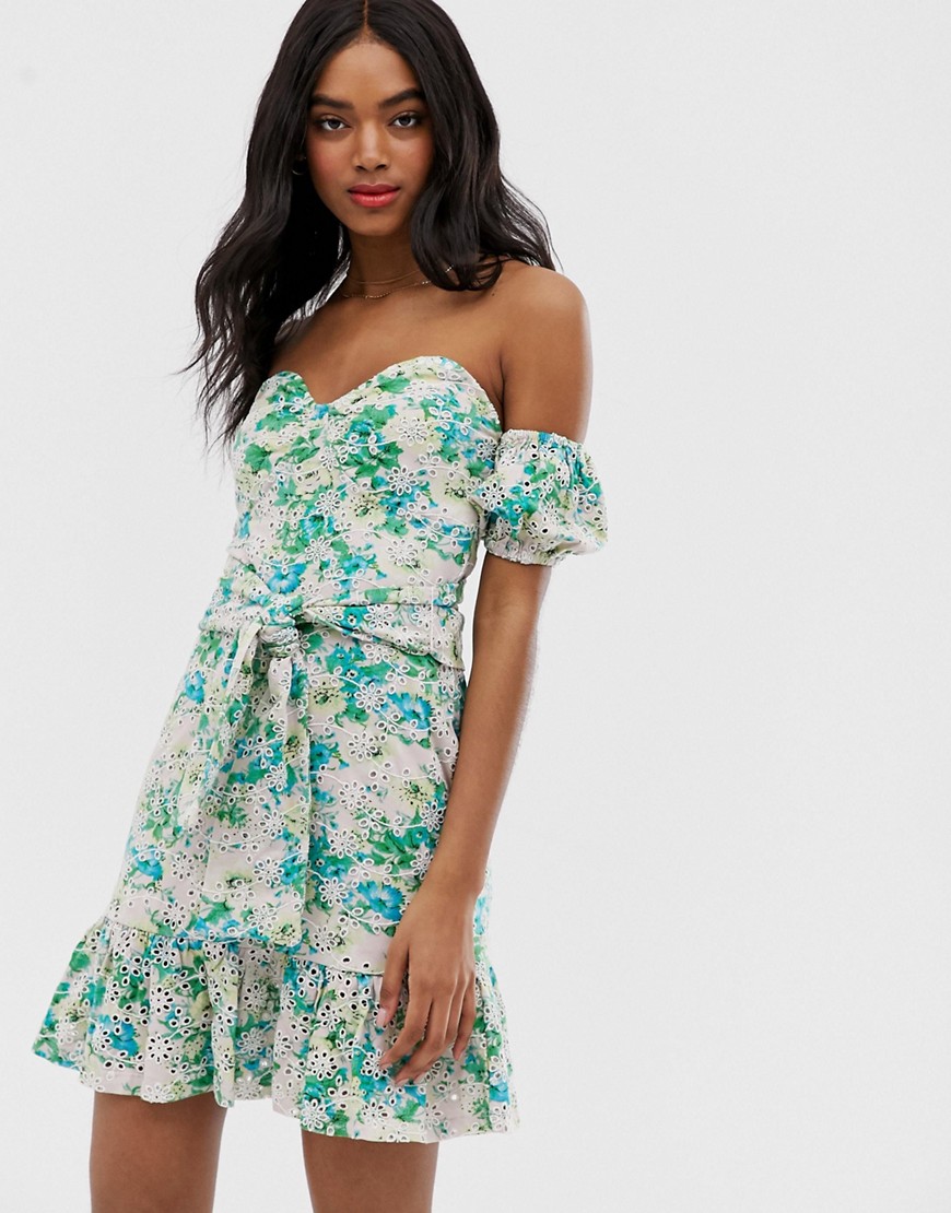ASOS DESIGN printed broderie sundress with underwire-Multi