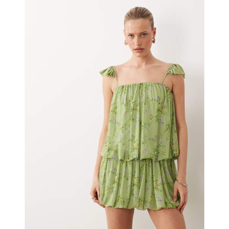 ASOS DESIGN printed bubble hem mini dress in green floral | ASOS
