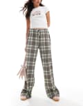 [ASOS DESIGN] ASOS DESIGN printed check texture pull on pants in brown-Multi XS Multi