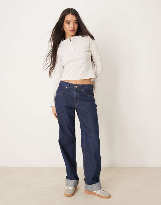 ASOS DESIGN printed ditsy waffle henley top in cream, 4 of 4