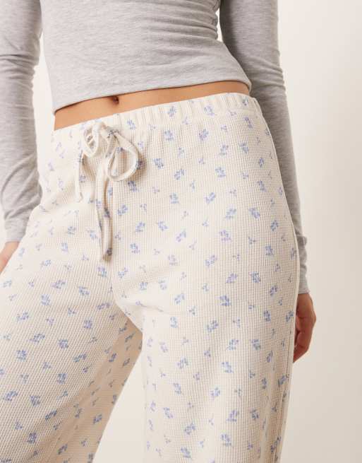 ASOS DESIGN printed ditsy waffle pants in cream