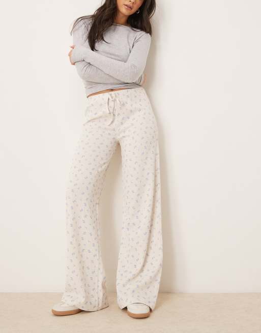ASOS DESIGN printed ditsy waffle pants in cream